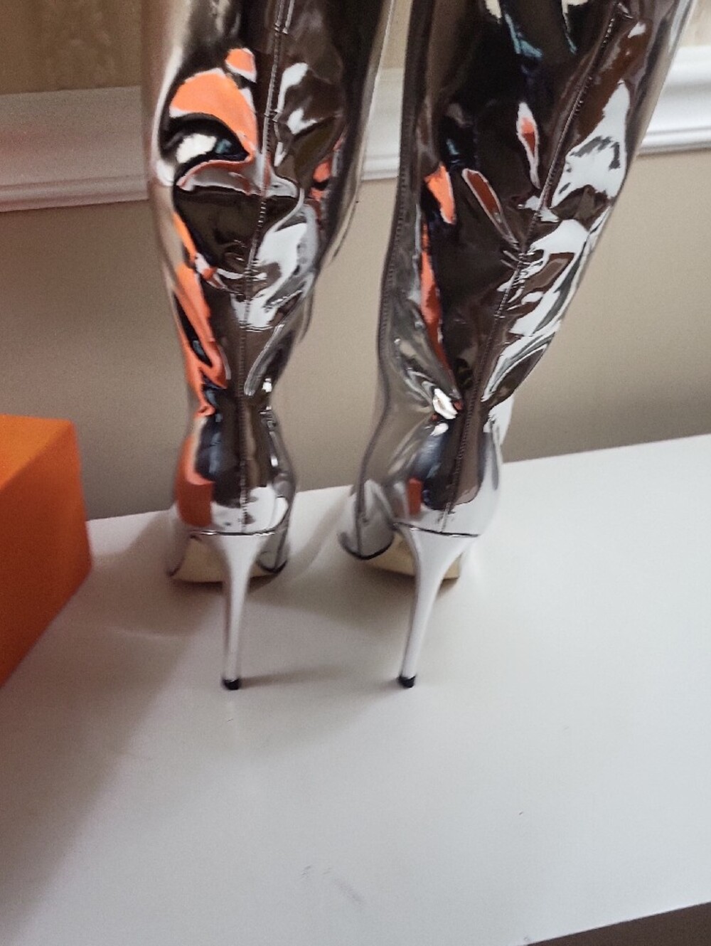 Nwt, Mucc Cute Metallic Silver Knee-High Stiletto Boots, Size 7 - Picture 7 of 9